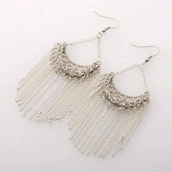 Swarovski Crystal Long Earrings with Silver Chain - Picture 2 of 5